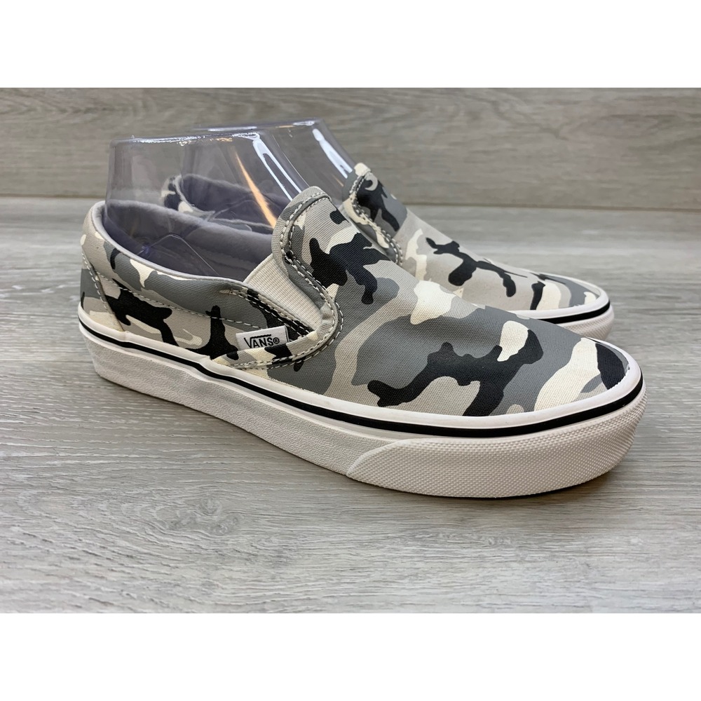 Vans Classic Slip-On Grey Black Camo Skate Women's 7 Casual Athletic Shoes